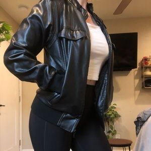 guess black leather jacket
